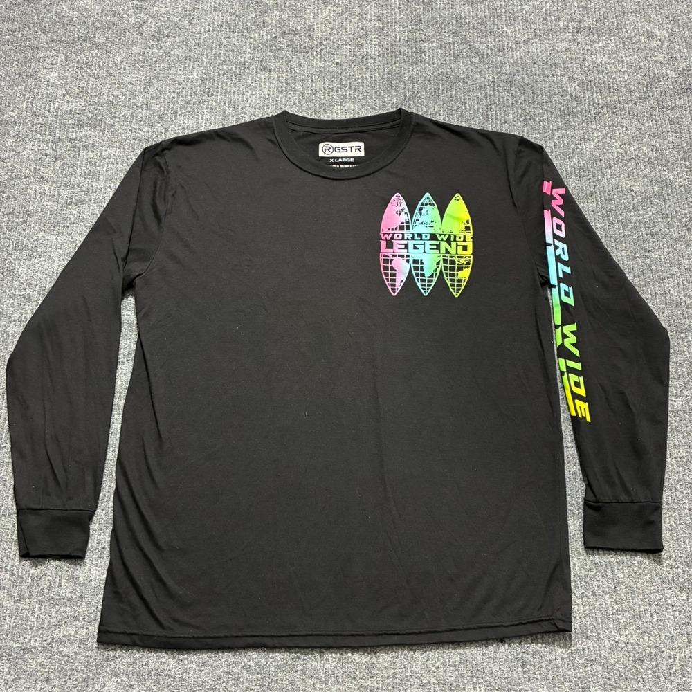 RGSTR World Wide Legend Graphic Long Sleeve Shirt Mens Size XL Black Streetwear